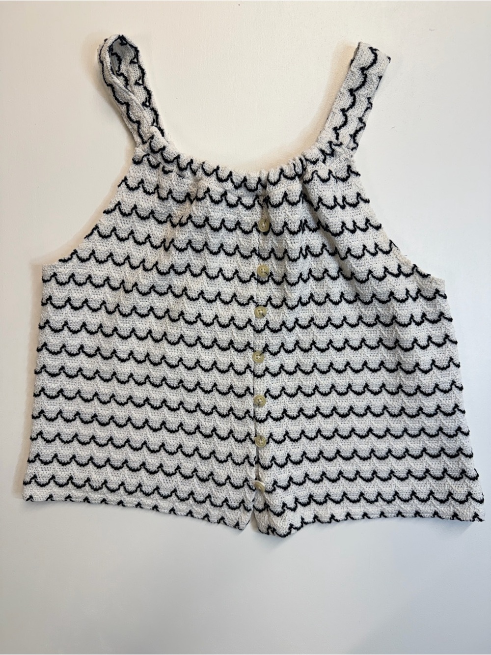 W158 Madewell Cotton blend Black & White Scallop Knit Tank